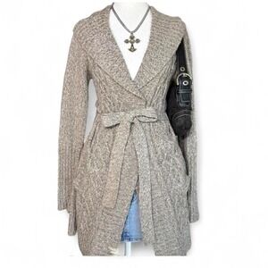 Y2K Long Knit Cardigan Cozy Twee Grunge Sz M Neutral Minimalist Lounge
